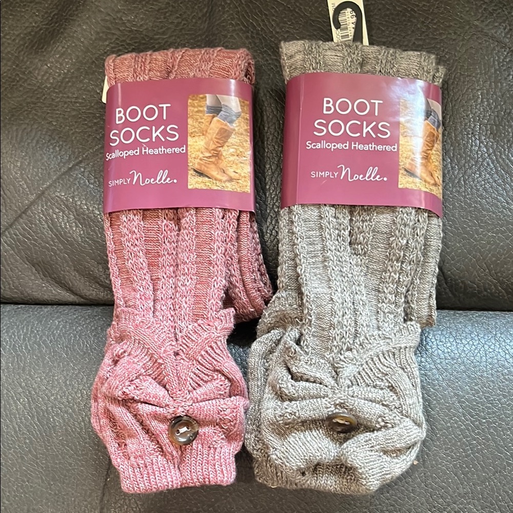 Simply Noelle Scalloped Heathered Boot Socks - Pink and Gray